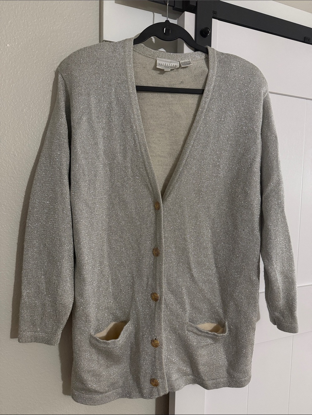 NakedCashmere Silver Metallic V-Neck Button Cardigan